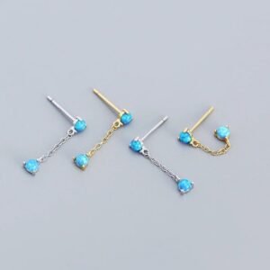 Aretes de Plata 925 Azul Ópalo Cadena Unitalla Mujer