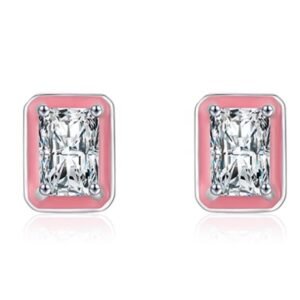 Aretes de Plata 925 Rosa Zirconias Cuadrado Unitalla Mujer