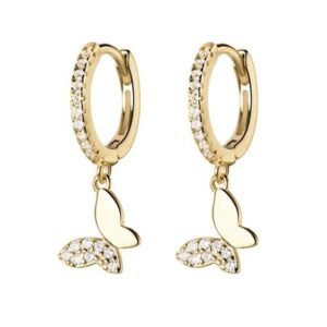 Aretes de Plata 925 Oro 18k Zirconias Mariposa Mujer