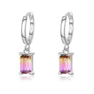 Aretes de Plata 925 Lila Zirconias Rosa Rectangulares
