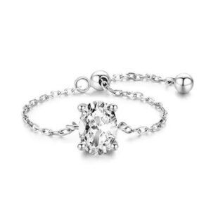 Anillo de Plata 925 Zirconia Rectangular Ajustable Mujer