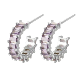 Aretes de Plata 925 Lila Zirconias Aro Unitalla Mujer
