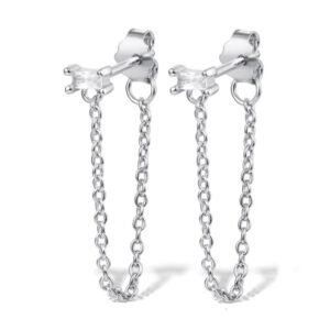Aretes de Plata 925 Zirconias Cadena Unitalla