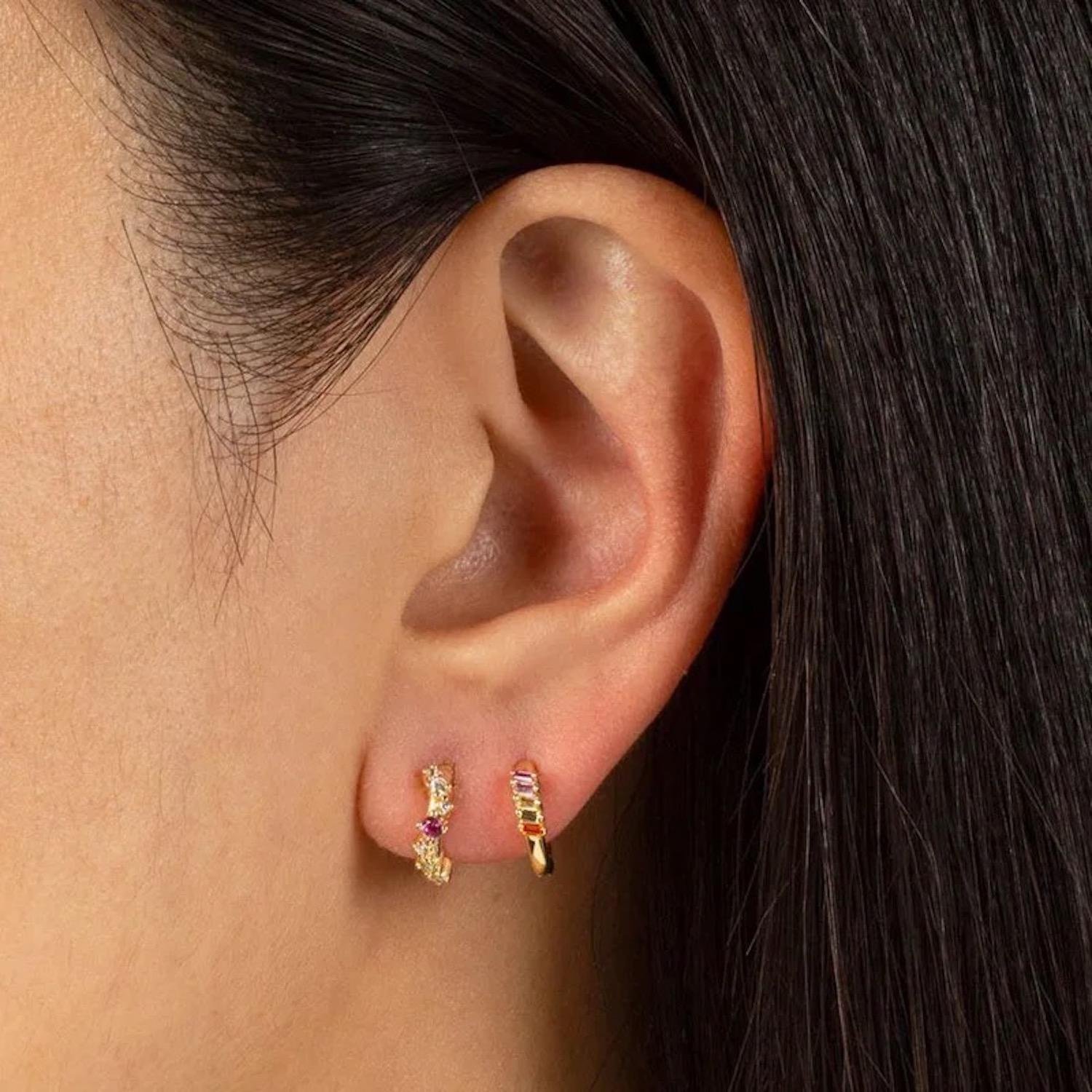 Aretes de Plata 925 Oro 18k Colores Zirconias Aro Mujer - Image 2