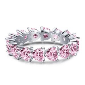 Anillo de Plata 925 con Zirconias de Corazones Rosas