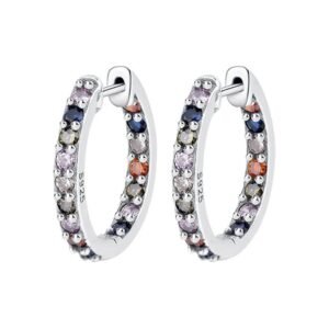 Aretes de Plata 925 Colores Zirconias Aro Unitalla 1.7cm