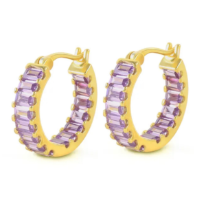 Aretes de Plata 925 Oro 18k Lila Zirconias Aro Unitalla