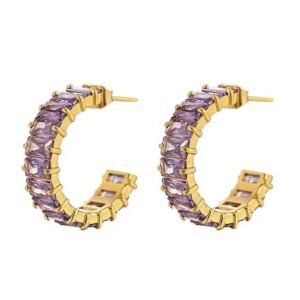 Aretes de Plata 925 Oro 18k Lila Zirconias Aro Unitalla