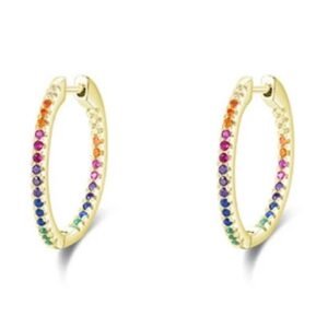 Aretes de Plata 925 Oro 18k Colores Zirconias Aro 1.4cm