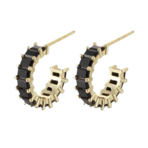 Aretes de Plata 925 Oro 18k Negro Zirconias Aro Unitalla