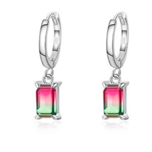 Aretes de Plata 925 Rojo Zirconias Rectangulares Unitalla