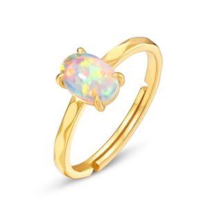 Anillo de Plata 925 Oro 18k Ópalo Ovalo Ajustable Mujer