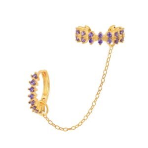 Arete de Plata 925 Oro 18k Lila Zirconias Cadena Ear cuff
