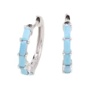 Aretes de Plata 925 Zirconias Color Azúl Turquesa Aro