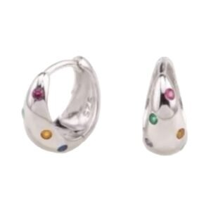 Aretes de Plata 925 Colores Zirconias Aro Unitalla Mujer