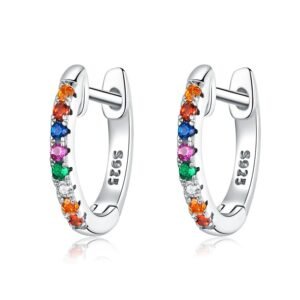 Aretes de Plata 925 Colores Zirconias Aro Unitalla Mujer