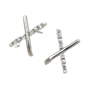 Aretes de Plata 925 Perlas y Zirconias Cruz Unitalla