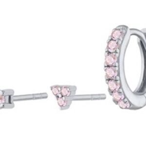 Arete de Plata 925 Rosa Zirconias Aro set Piercing