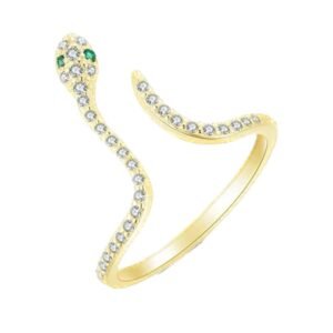 Anillo de Plata 925 Oro 18k Zirconias Serpiente Ajustable