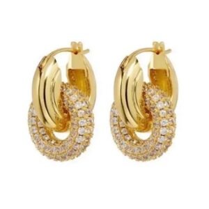 Aretes de Plata 925 Oro 18k Zirconias Eslabón Unitalla Mujer