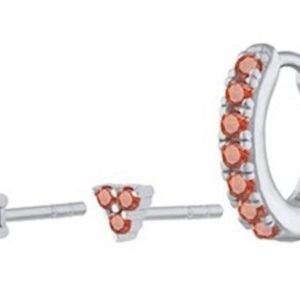 Arete de Plata 925 Rojo Zirconias Aro set Piercing