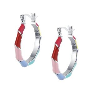 Aretes de Plata 925 Rosa Azul Aro Unitalla Mujer