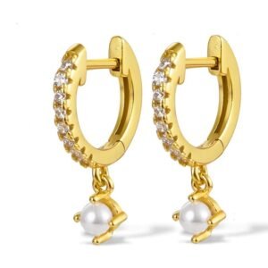 Aretes de Plata 925 Oro 18k Blanco Zirconias Y Perlas Aro