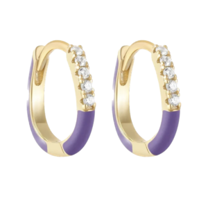 Aretes de Plata 925 Oro 18k Lila Zirconias Aro Unitalla