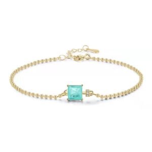 Pulsera de Plata 925 Oro 18k Zirconia Azul Cuentas Ajustable