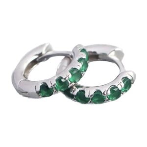 Aretes de Plata 925 Verde Zirconias Aro Unitalla Mujer