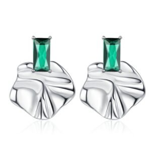 Aretes de Plata 925 Zirconias Verdes Desiguales Mujer