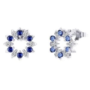 Aretes de Plata 925 Zirconias Círculos Azúles Unitalla Mujer