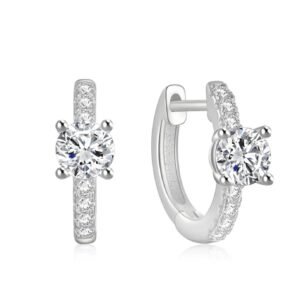 Aretes de Plata 925 Zirconias Transparentes Aro Unitalla