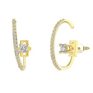 Aretes de Plata 925 Oro 18k Transparente Zirconias Aro