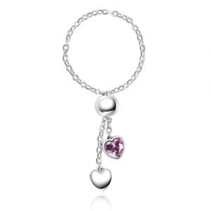 Anillo de Plata 925 Zirconias Rosas Corazónes Ajustable