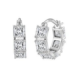 Aretes Finos de Plata 925 Arracadas de Zirconias Aro