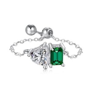 Anillo de Plata 925 Zirconias Verdes Corazón Ajustable