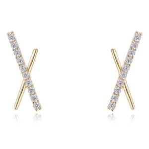 Aretes de Plata 925 Oro 18k Zirconias de Cruz Unitalla Mujer