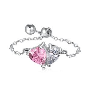 Anillo de Plata 925 Zirconias Rosas Corazón Ajustable