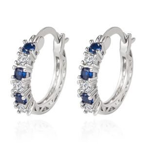Aretes de Plata 925 Arracadas de Zirconias Azúles Bicolor