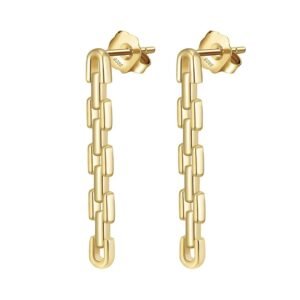 Aretes de Plata 925 Oro 18k Eslabones Largos Unitalla Mujer