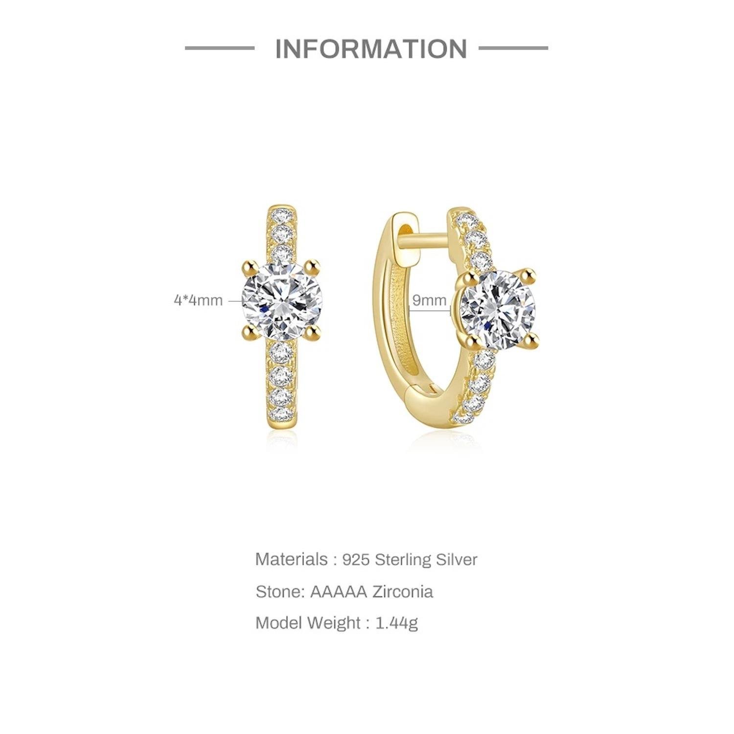 Aretes de Plata 925 Oro 18k Transparente Zirconias Aro Mujer - Image 2