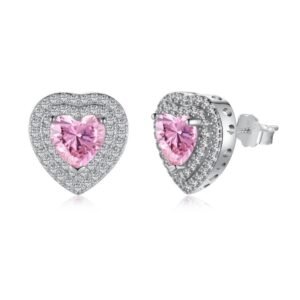 Aretes de Plata 925 Corazónes Rosas Zirconias Unitalla Mujer