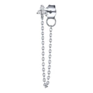 Arete De Cadena Fina De Plata 925 Zirconias Piercing