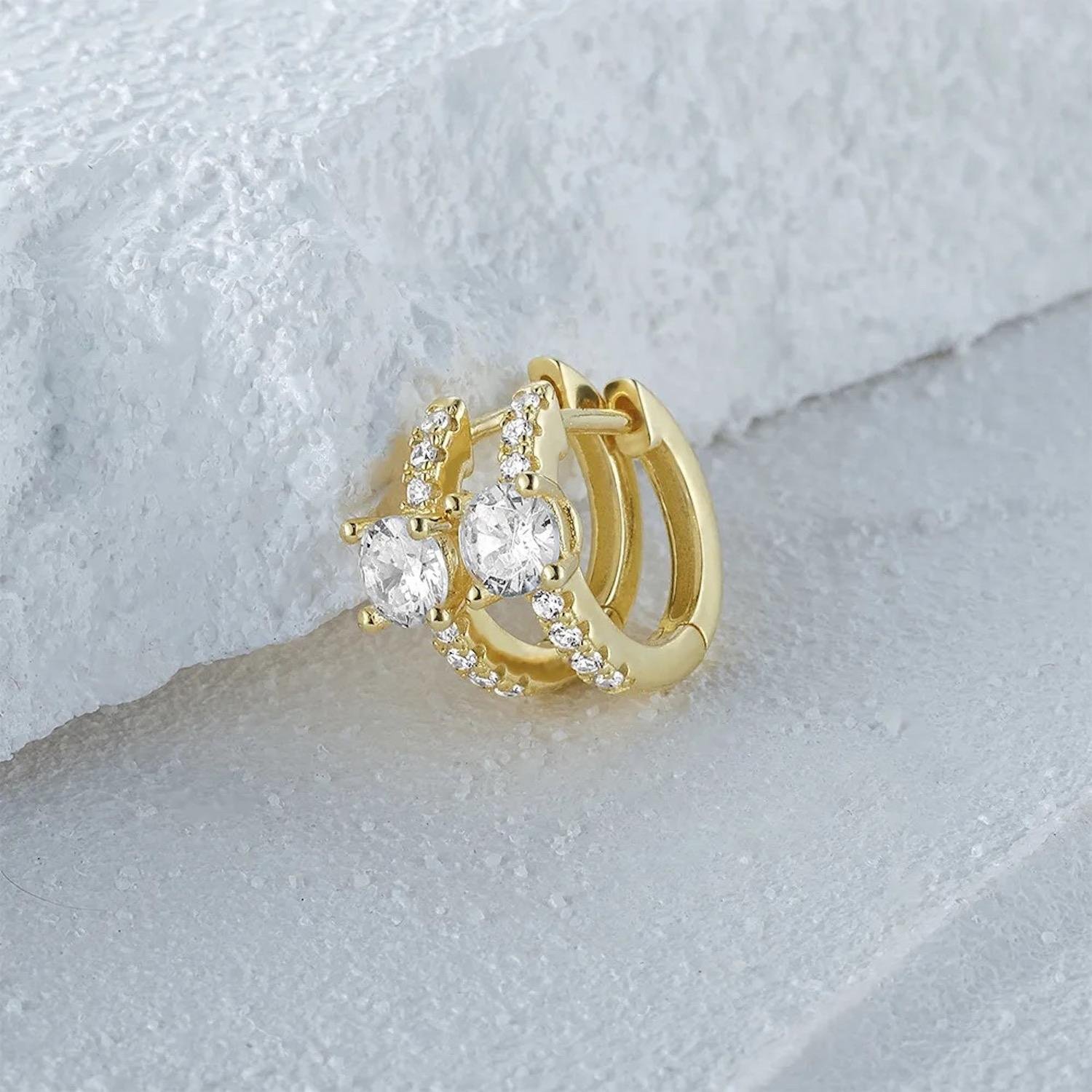 Aretes de Plata 925 Oro 18k Transparente Zirconias Aro Mujer - Image 3