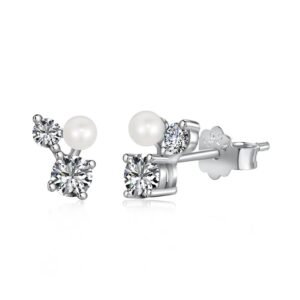 Aretes de Plata 925 Finos Zirconias y Perlitas Joyería