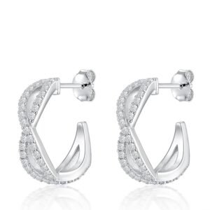 Aretes de Plata 925 Zirconias Transparente Eslabon Unitalla