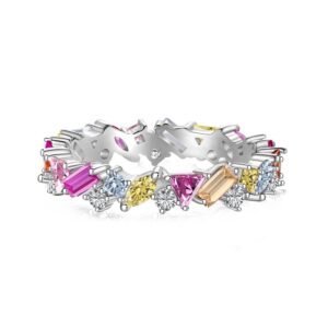 Anillo de Plata 925 Zirconias Piedras de Colores