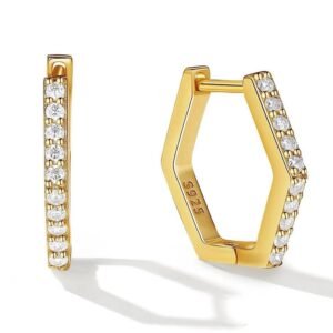 Aretes De Plata 925 Oro 18k Arracadas Con Zirconias Hexagono