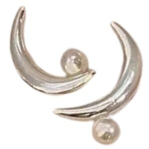 Aretes Mujer Luna de Plata De Ley 925 Perlitas Elegante
